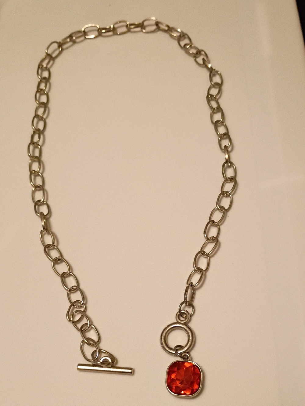 paparazzi Silver-Tone Chain Necklace with Orange Faceted Pendant